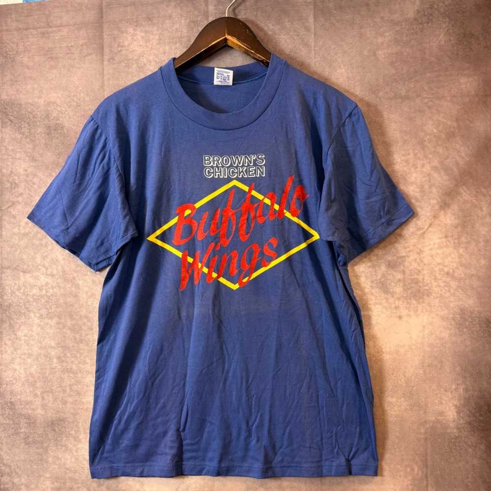 Vintage Jerzees Browns Chicken Buffalo Wings T Shirt Blue Mens Large USA Made